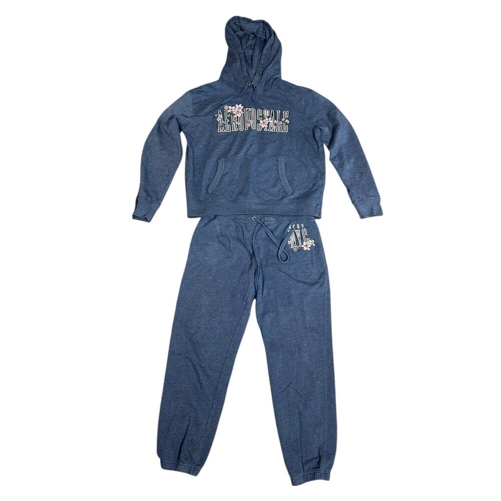 Aeropostale Womens 2 Pc Jogger Sweat Pants and Hoodie Set Embroidered Flowers L